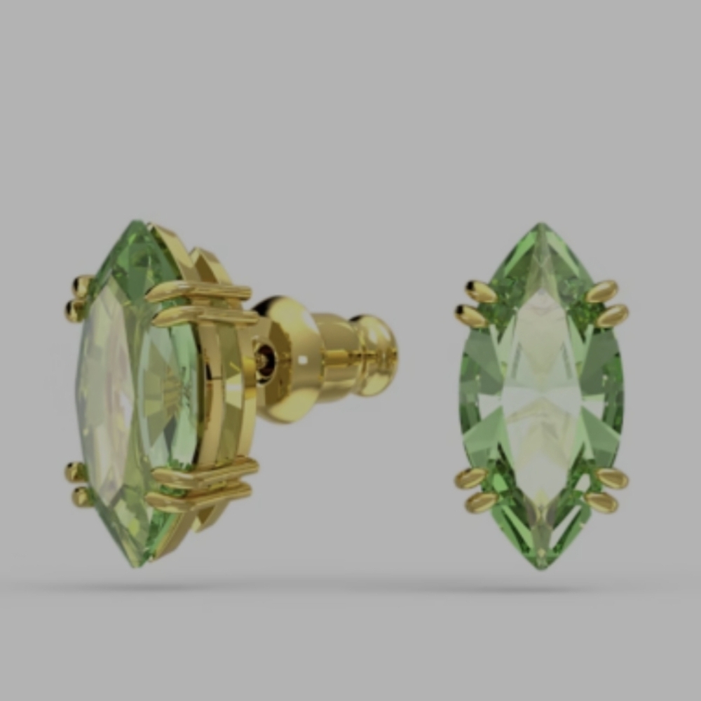 Swarovski Green and Gold Marquise Earrings Emerald Crystal Stud Studs - Picture 4 of 10